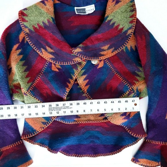 Rhonda Stark Womens Sz M Wool Blend Dolman Sleeve Aztec Print Cropped Cardigan - Picture 8 of 9